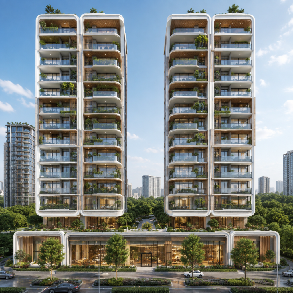 High-rise residential architecture rendering 1