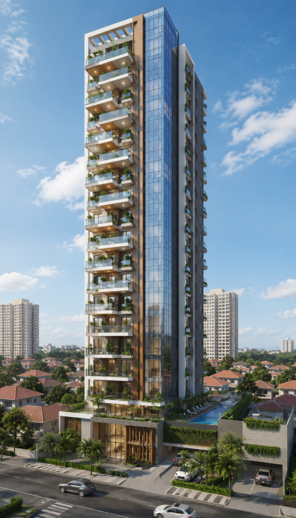 High-rise residential architecture rendering 2