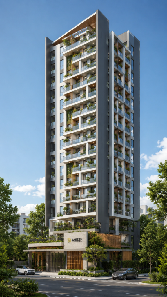 High-rise residential architecture rendering 3